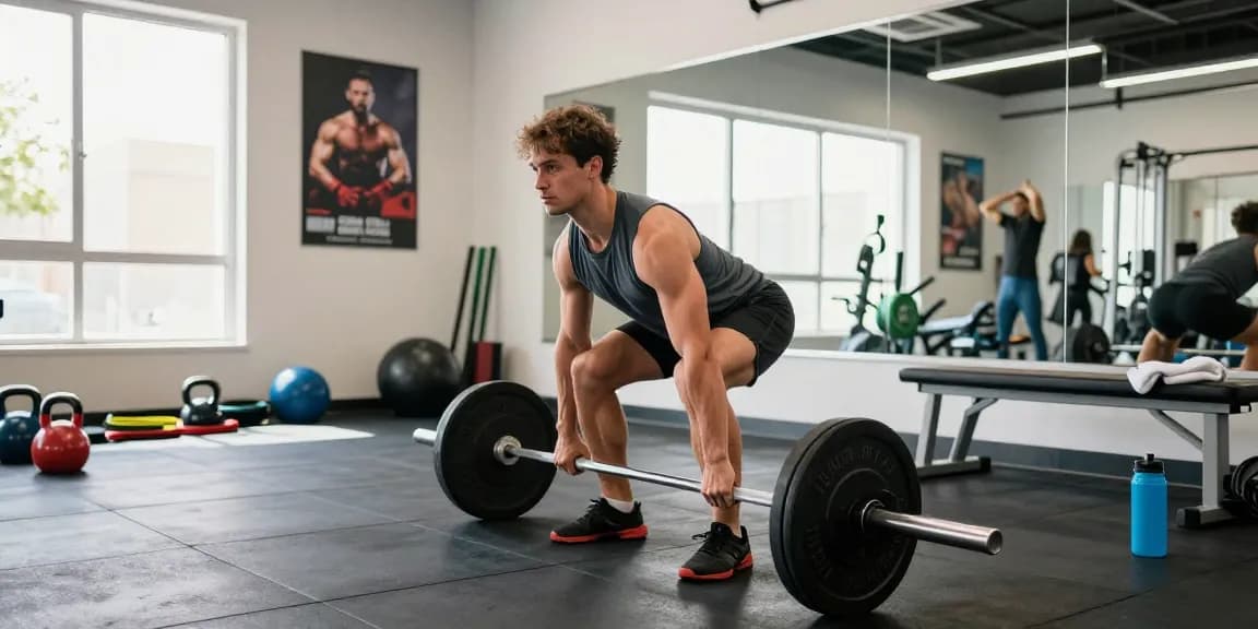 Anabolika Shop Deutschland - Athletische Person, die im modernen Fitnessstudio Kreuzheben ausführt, konzentriert auf den Muskelaufbau.