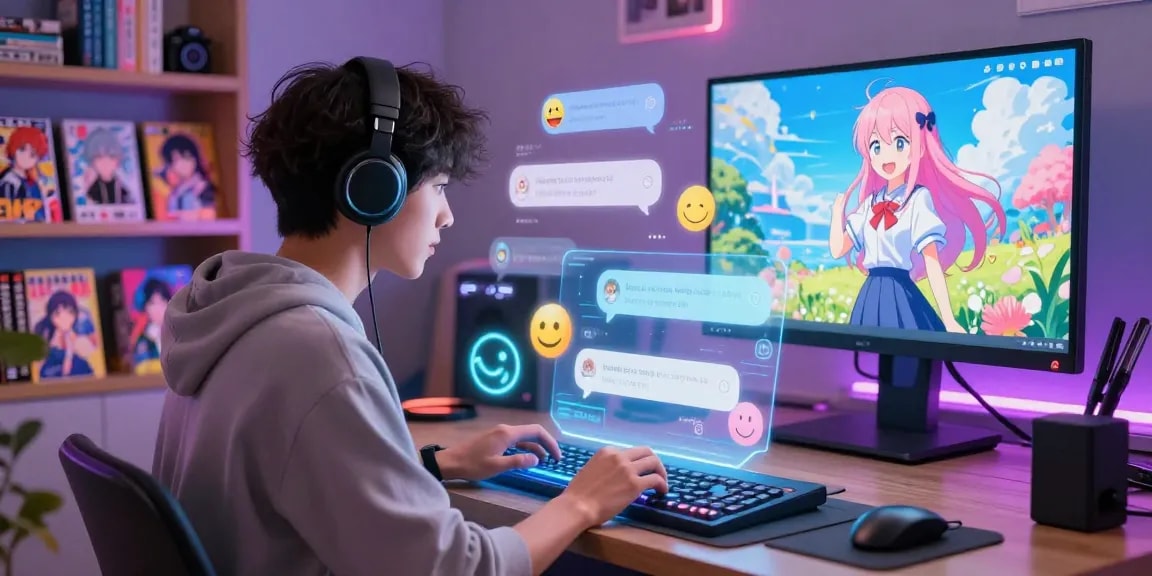 Engaging ai hentai chat interaction in a vibrant digital anime setting.