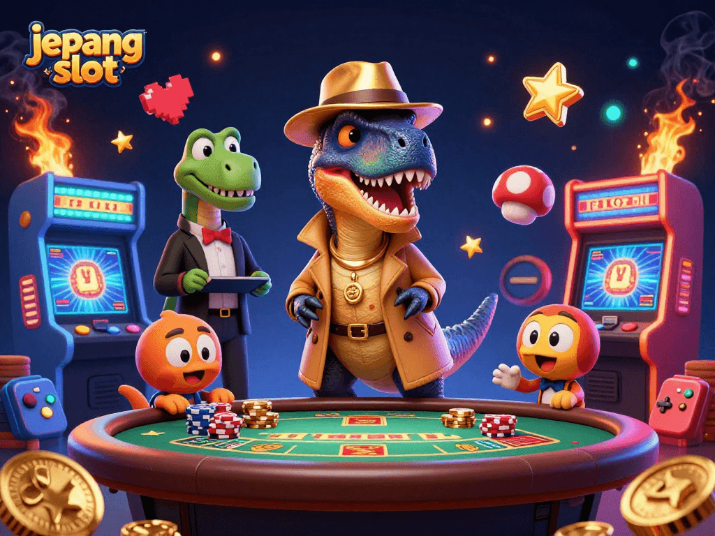 Win big at Jepang slot with thrilling 3D casino action and characters in a vibrant gaming scene.