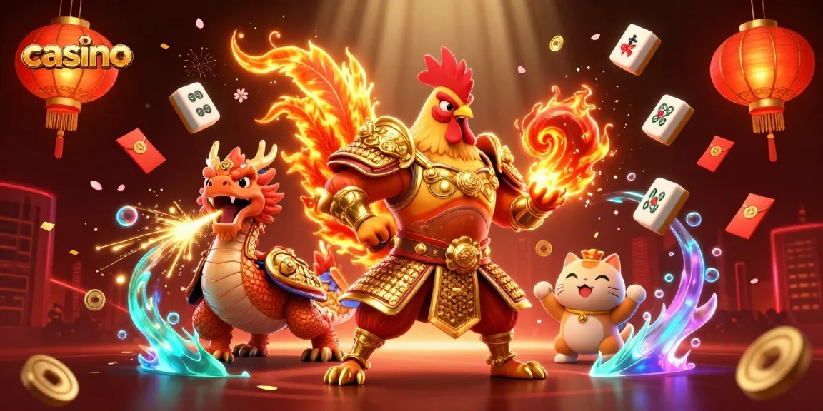 Experience thrilling casino adventures with a powerful rooster warrior and a fiery dragon hatchling.