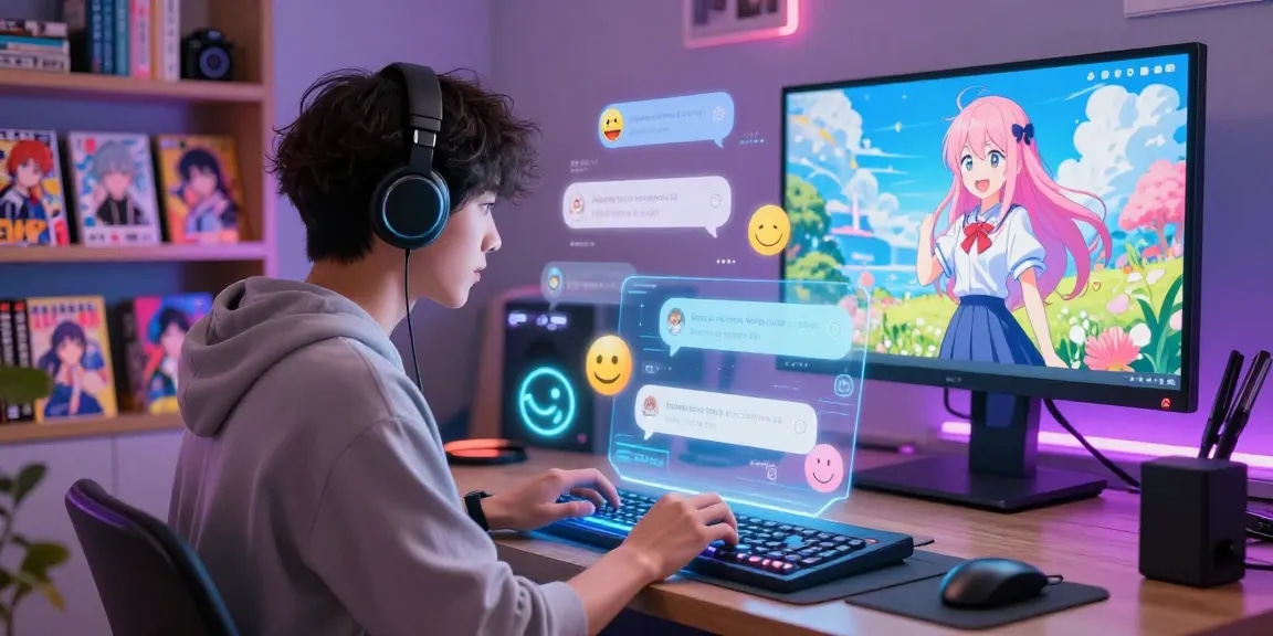 Engaging ai hentai chat interaction in a vibrant digital anime setting.