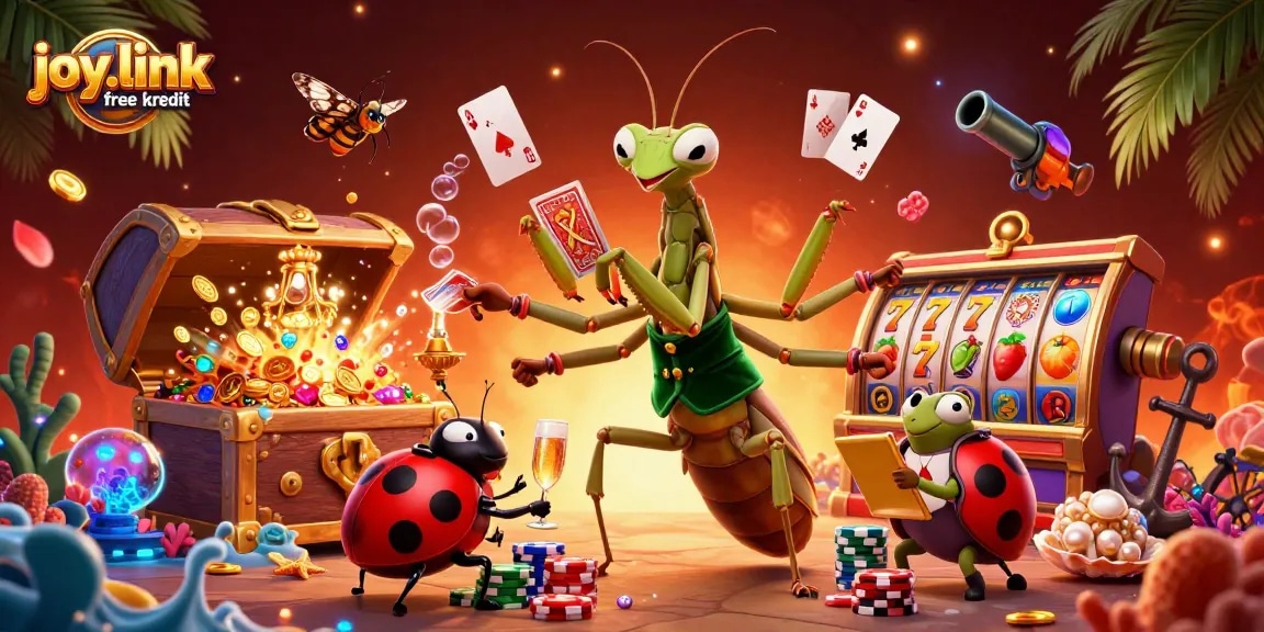 Experience thrilling gameplay with joy.link free kredit in this vibrant casino-themed artwork.