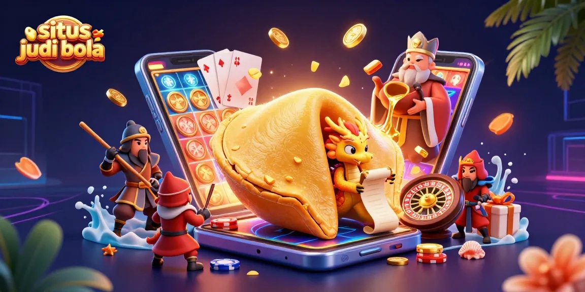 Experience the excitement of situs judi bola with a vibrant casino-themed illustration showcasing dynamic gaming elements.