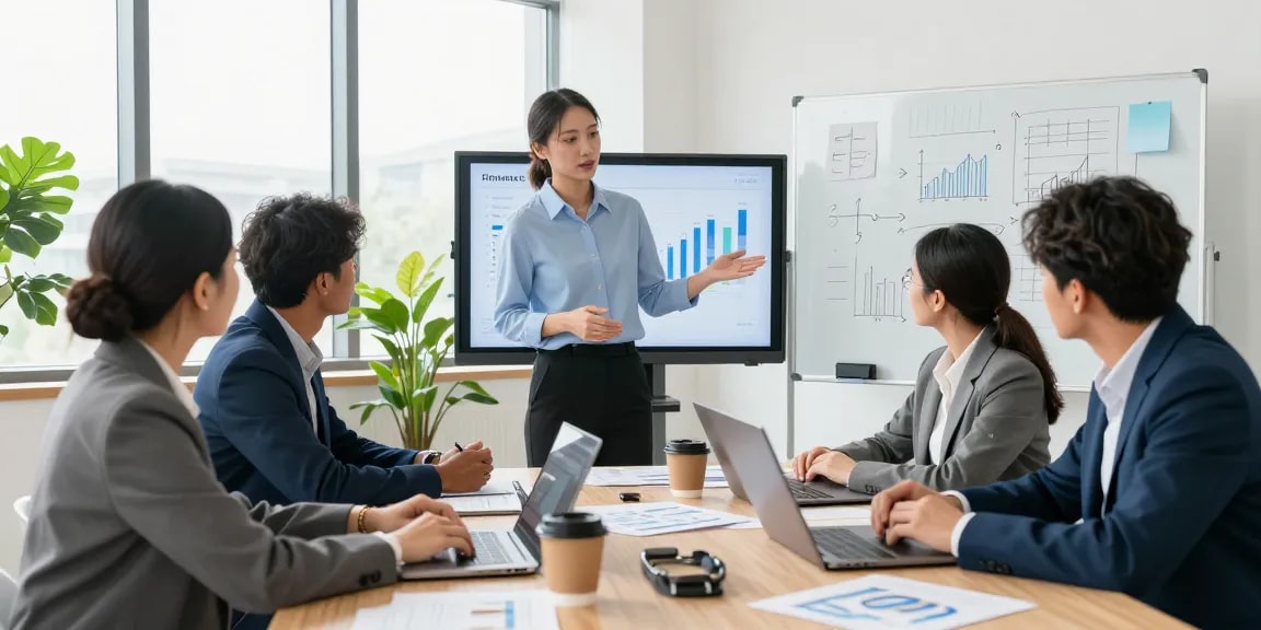 Collaborative business meeting scene discussing how to get a merchant cash advance.