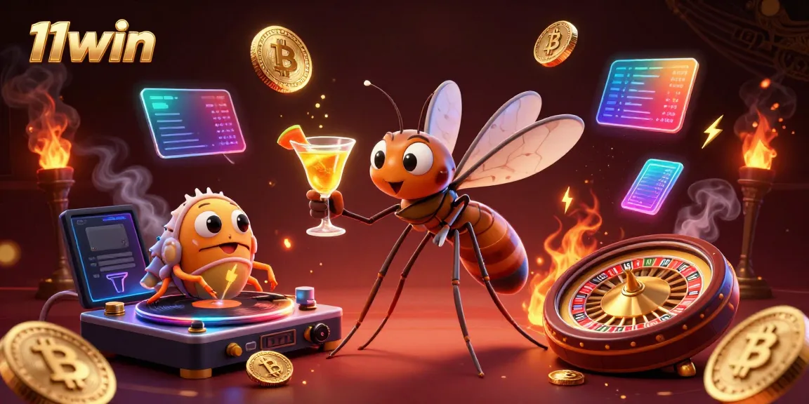Experience thrilling gaming at 11win with a vibrant casino scene featuring unique characters and crypto elements.