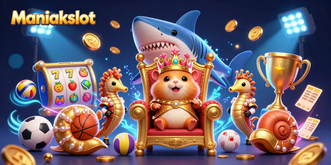 Experience the thrill of Maniakslot with a king hamster and vibrant casino elements illustrating dynamic gameplay.