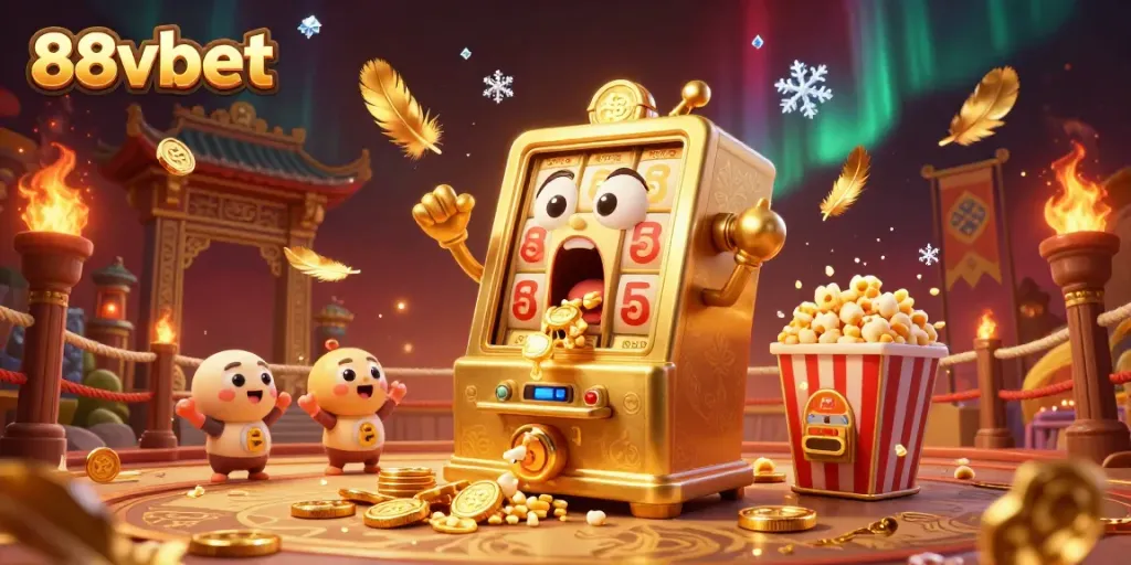 Experience thrilling jackpots with 88vbet's vibrant slot machine scene capturing excitement and celebration.
