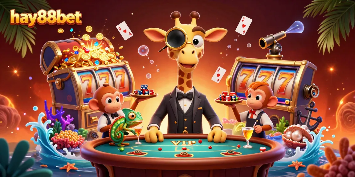 Experience the excitement of hay88bet with lucky slot reels and charismatic casino characters in a vibrant 3D scene.