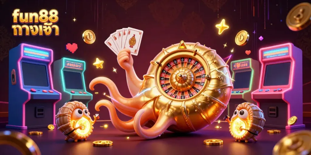 Visualize fun88 ทางเข้า with engaging characters and rich casino elements for online gambling success.