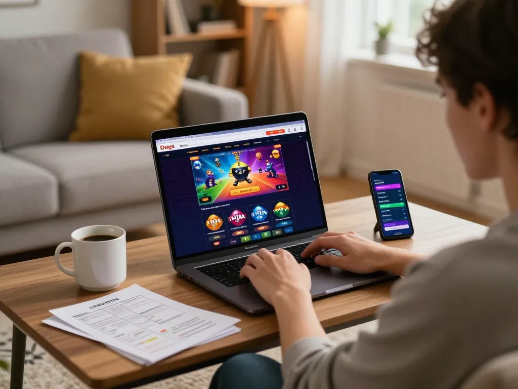 Daga user placing bets on online casino while enjoying a comfortable home setup.