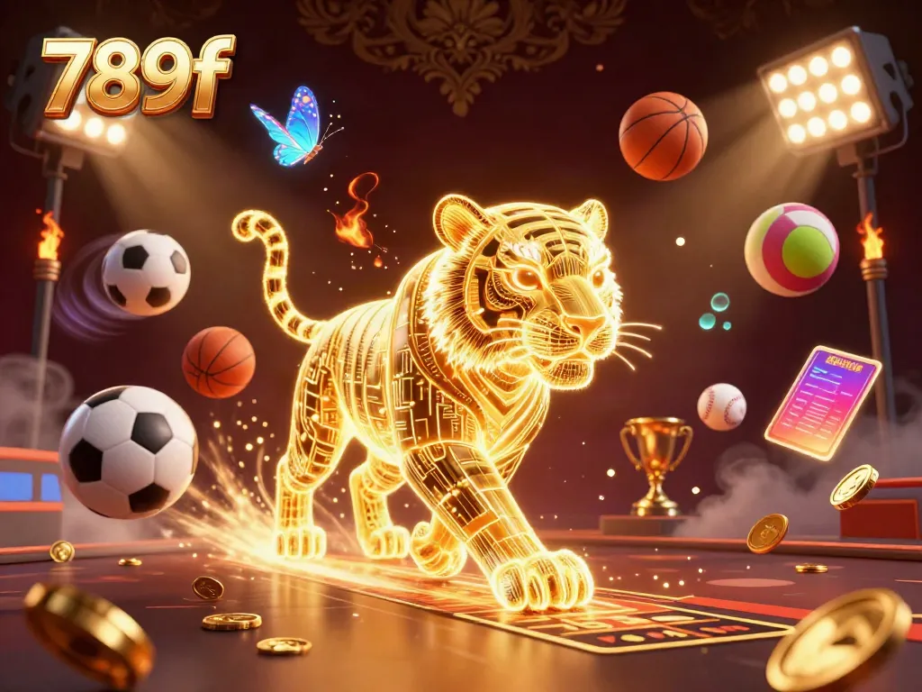 Experience exhilarating gaming action with 789f's vibrant digital casino scene featuring a golden tiger and sports elements.