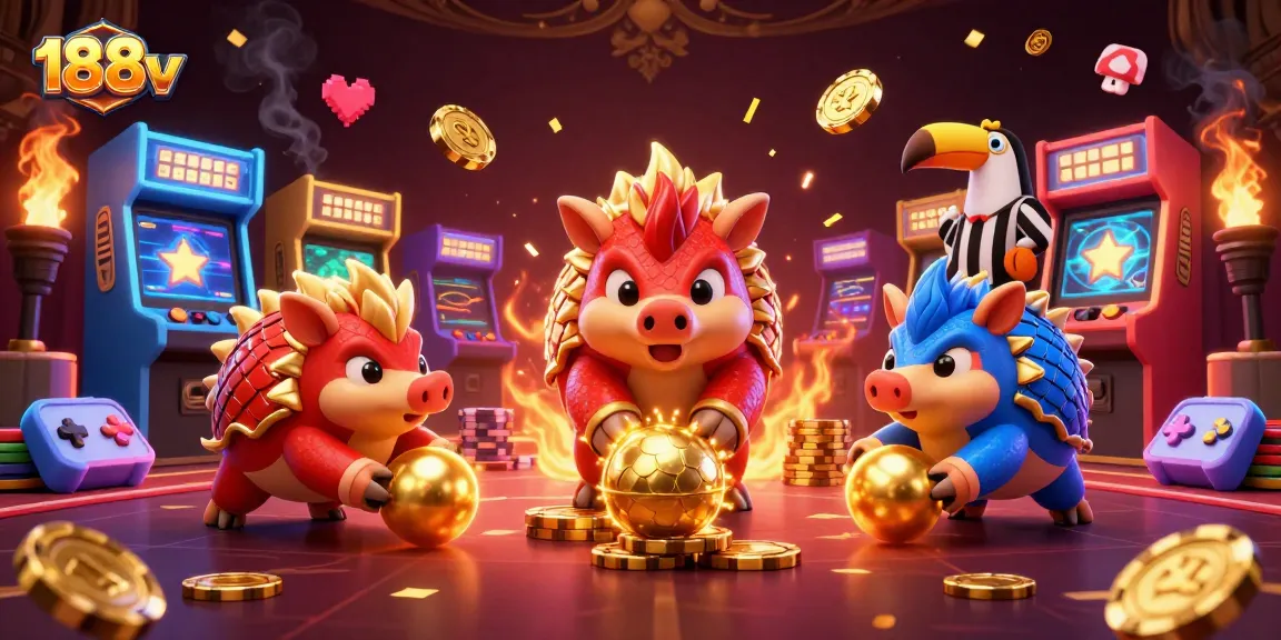 Experience thrilling gameplay at 188v while rival pangolins roll through vibrant casino action.