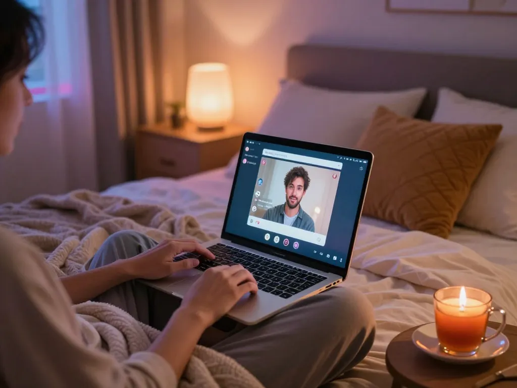 Engaging in fun porn chat ai conversations in a cozy bedroom atmosphere.