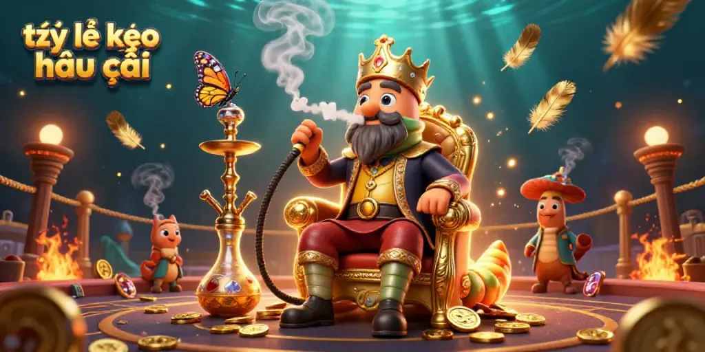 Engage in thrilling betting with tỷ lệ kèo nhà cái amidst vibrant casino elements and a 3D hookah master.