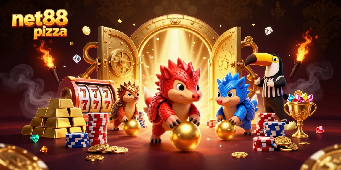Experience the thrill of net88 pizza with rival pangolins battling in a vibrant casino scene.