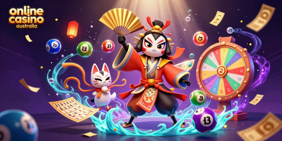 Experience the excitement of online casino Australia with a vibrant 3D illustration showcasing lively characters and gaming elements.