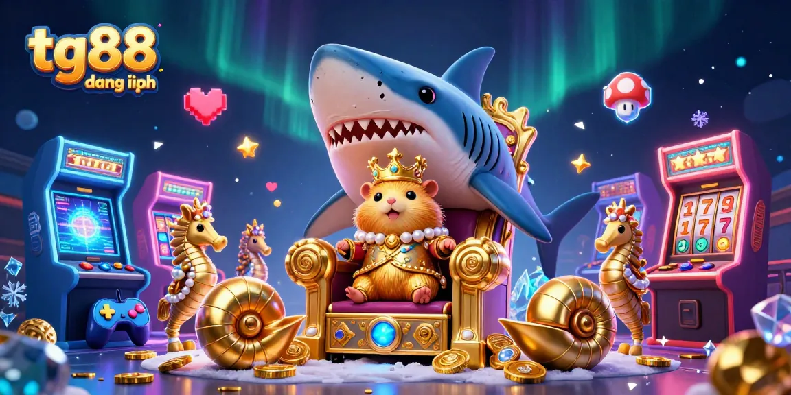 Engage with tg88 đăng nhập at the vibrant casino scene, featuring a whimsical golden hamster king surrounded by interactive gaming elements.