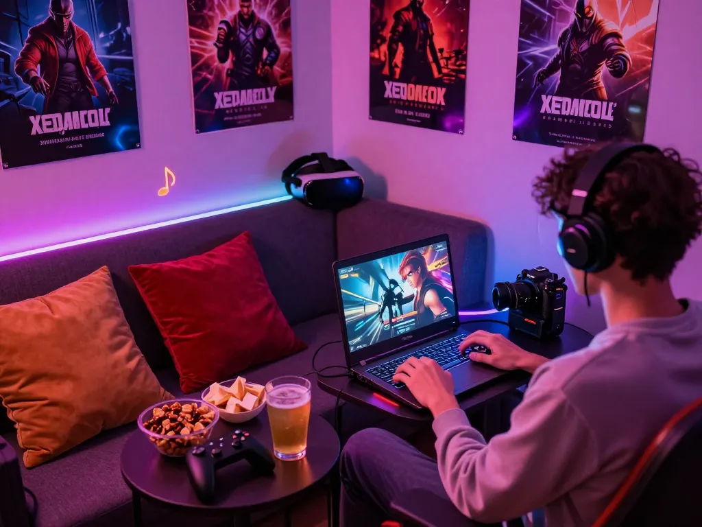 Engaging player immersed in xxx games in a cozy gaming nook.