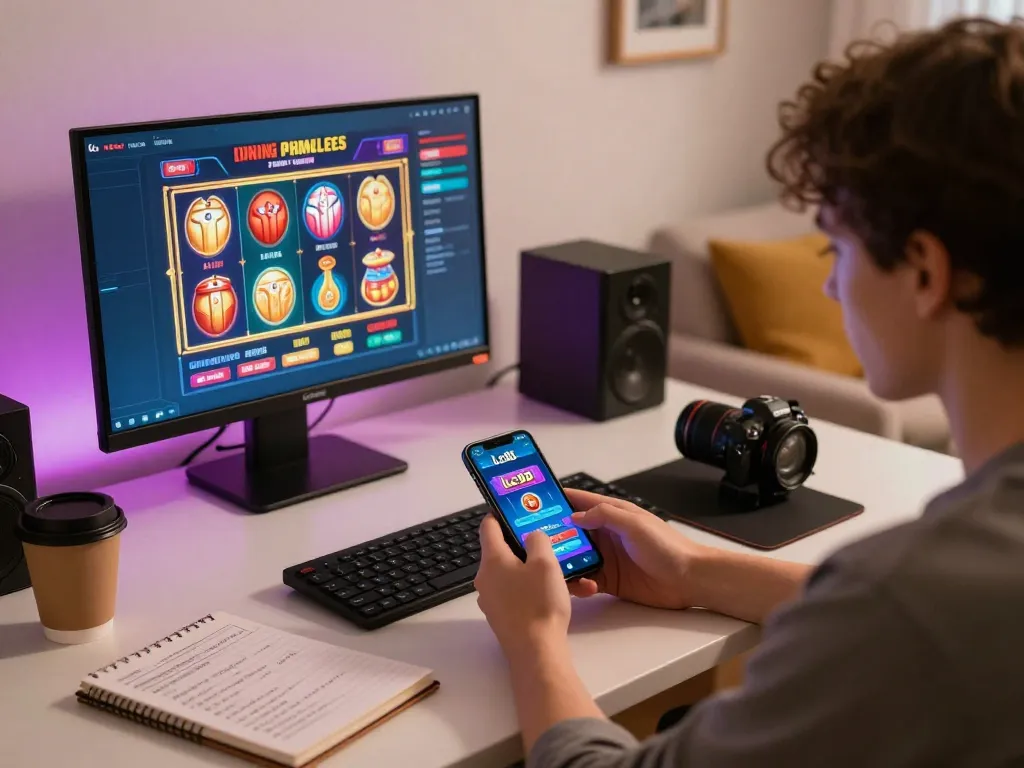 Engaging with the lc88 link casino app on a smartphone during an online gaming session at home.
