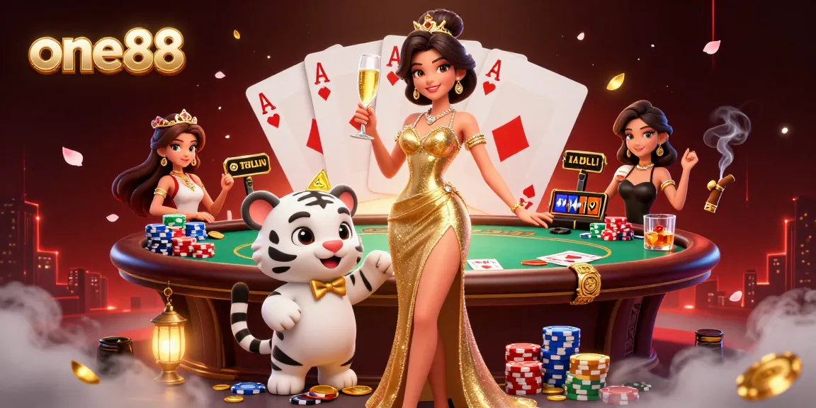 Experience one88's thrilling casino atmosphere with glamorous characters and vibrant gaming elements.