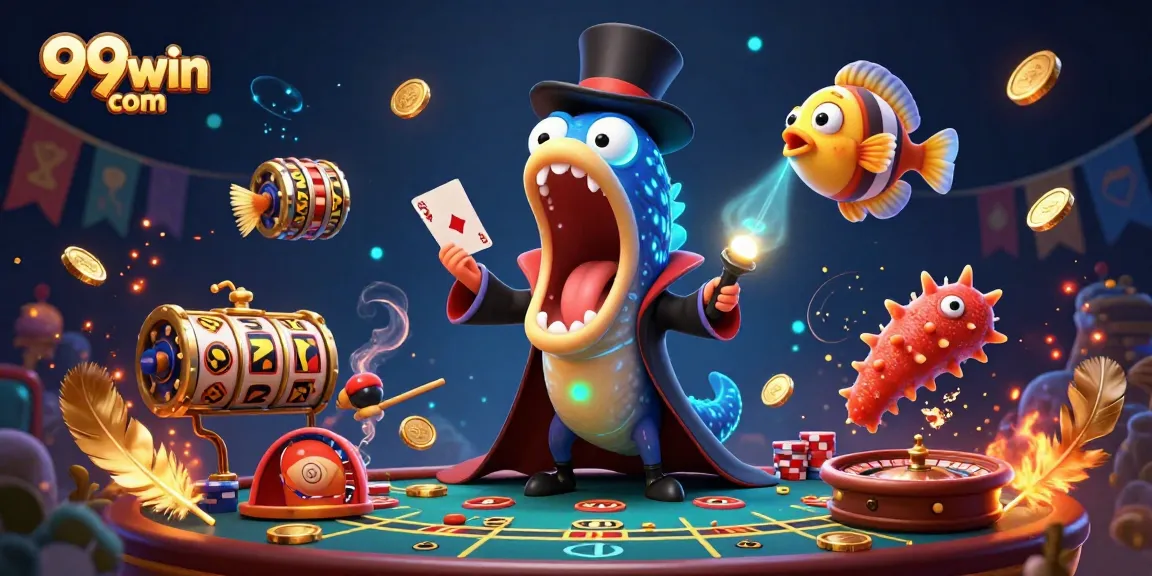 Engage with 99win com in an exceptional underwater casino scene featuring animated sea creatures.