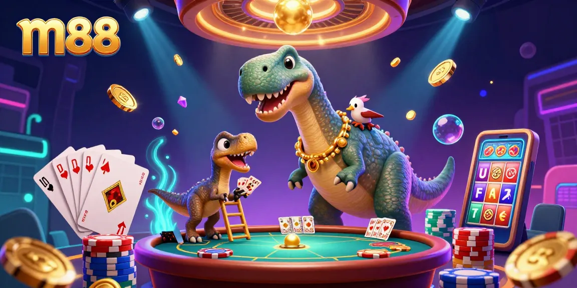 Experience the excitement of m88 with a vibrant 3D cartoon casino scene full of charm and adventure.