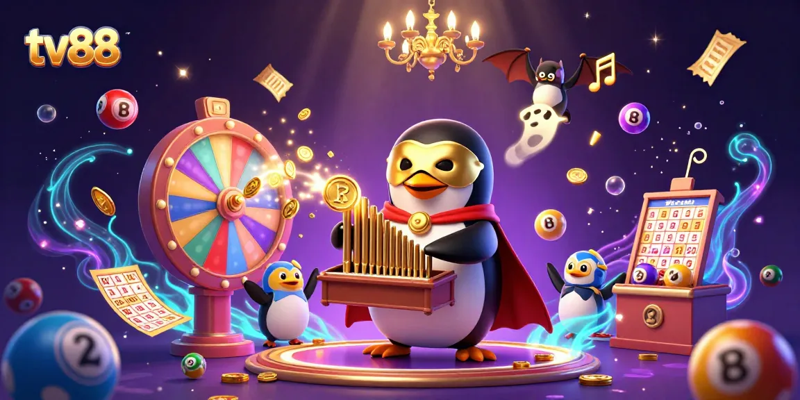 Engage with tv88's thrilling gaming experience featuring a lively 3D casino scene and vibrant elements.