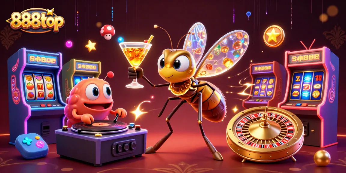 Play exciting games at 888top with a lively 3D casino scene featuring unique characters.