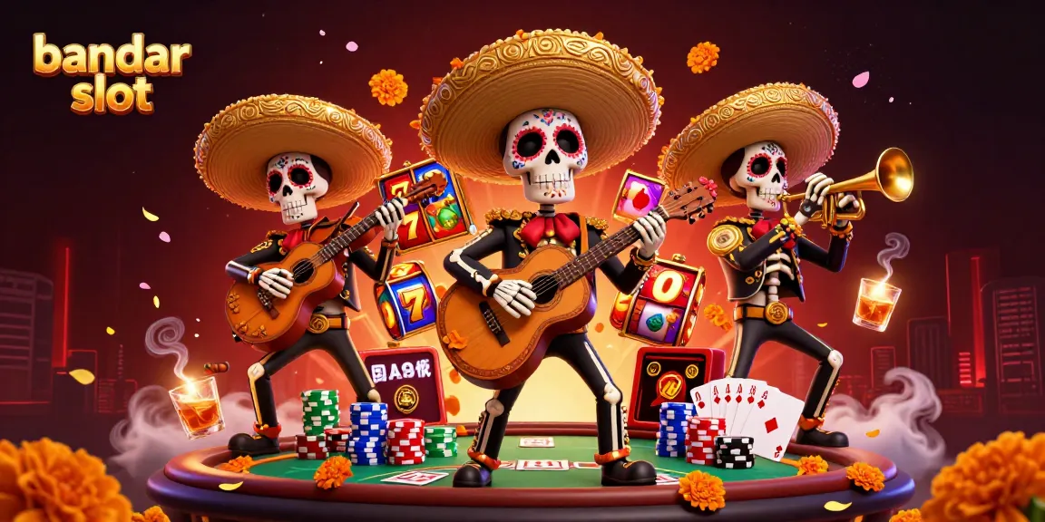 Experience the excitement of bandar slot with vibrant slot reels, mariachis, and dynamic casino elements.