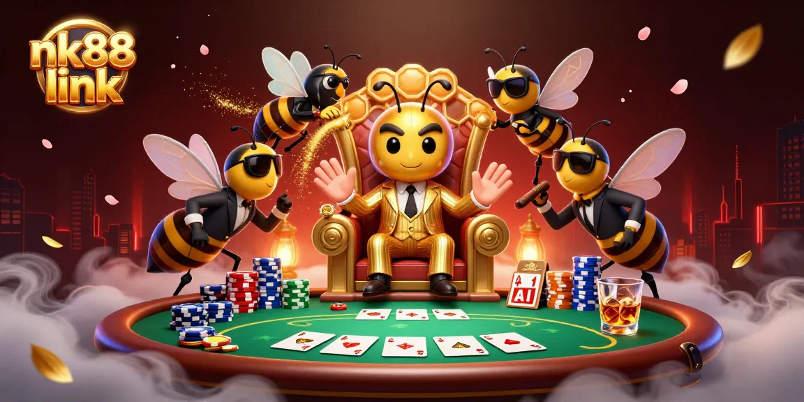 Engage with the action of nk88 link as a bumblebee mob boss enjoys gambling in a vibrant casino scene.