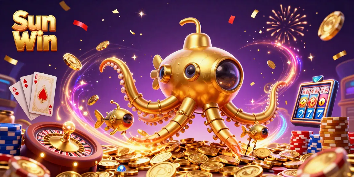 Engage with thrilling gameplay at Sun Win's vibrant online casino featuring golden kraken submarine.