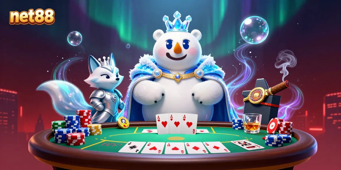 Experience thrilling poker action with net88 featuring an ice king and snow fox in a vibrant digital scene.