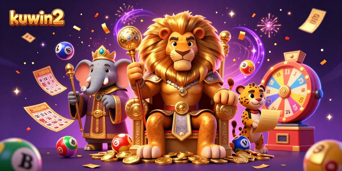 Experience lottery excitement with kuwin2 in a vibrant 3D casino scene featuring dynamic game elements.