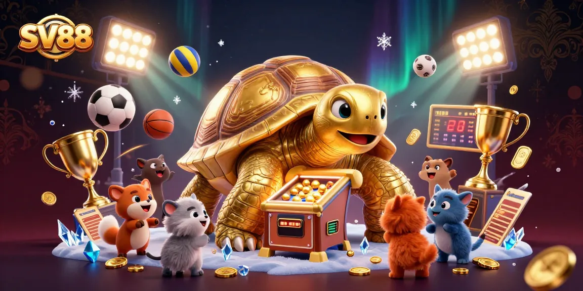 Experience the excitement of SV88 with cartoon characters and sports betting elements in a dynamic 3D scene.