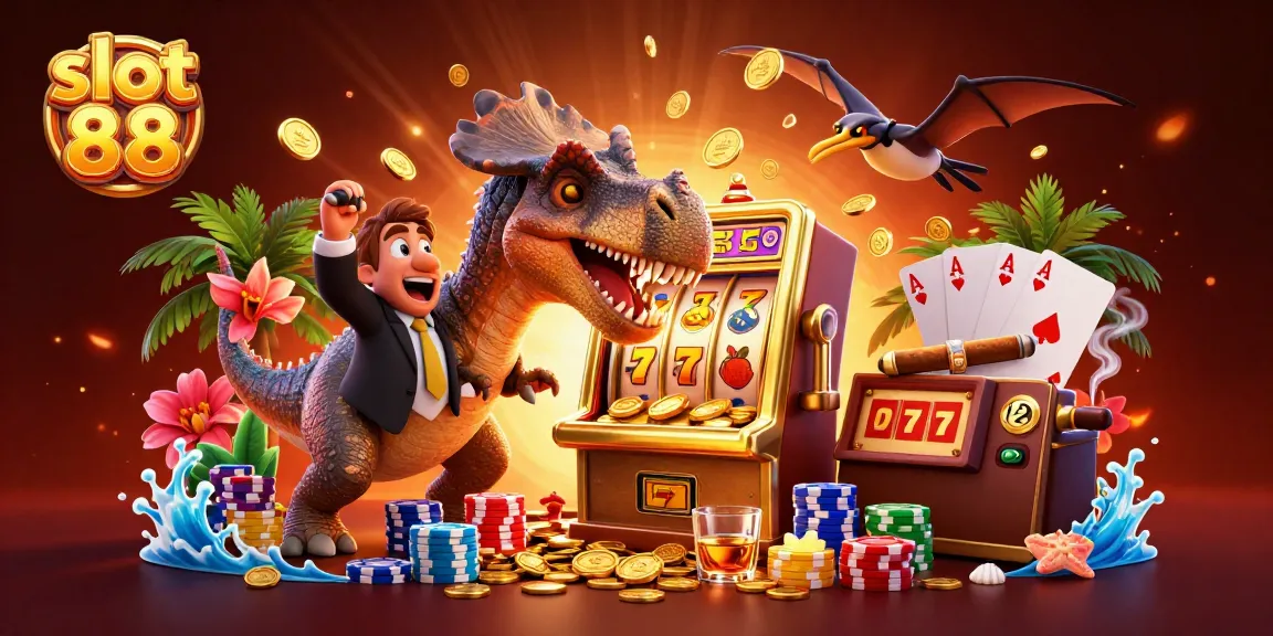 Experience thrilling wins with slot 88 as cartoon creatures interact with dynamic casino elements.