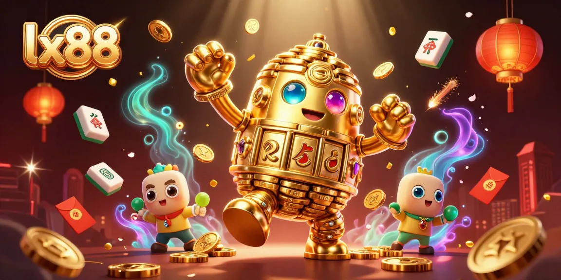 Experience winning with lx88: A dynamic 3D illustration showcasing a golden golem in an exciting casino scene.