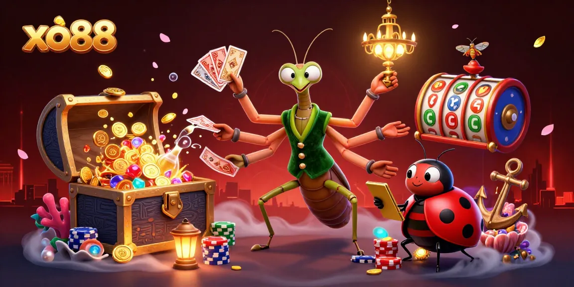 Engage with xo88's thrilling slot games amidst vibrant underwater treasures and charismatic characters.