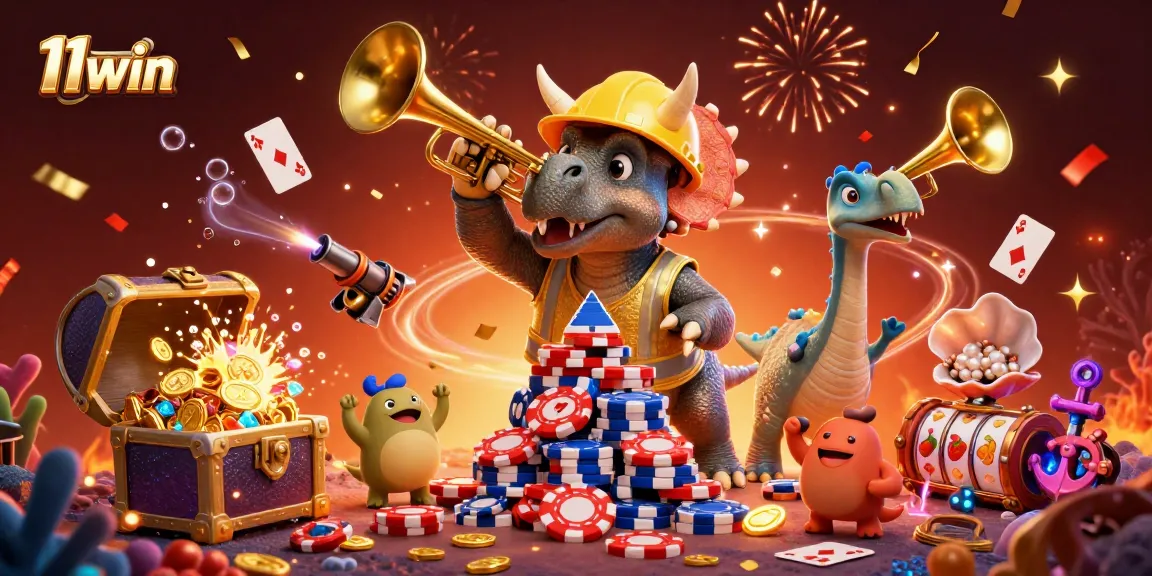 Join the fun at 11win with a jubilant celebration featuring a triceratops and friends!