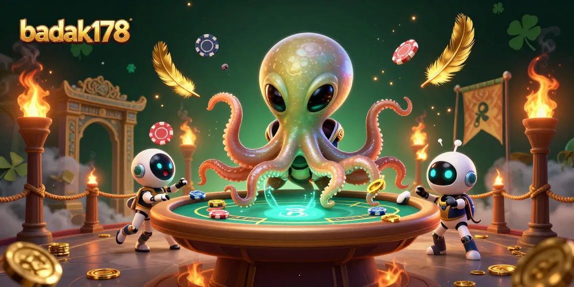Engage with badak178's latest mobile gaming app featuring a 3D alien octopus at a poker table.